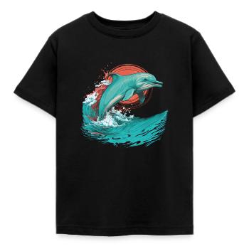 Beautiful dolphin jumping out of the water - Kids' T-Shirt - black - Front - AI Model Kid Female (0cm)
