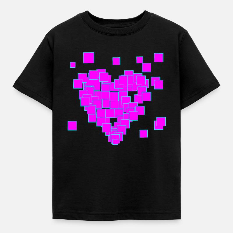 Pink pixel herz - Kinder T-Shirt - Schwarz