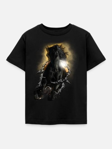 3D Pferd - Kinder T-Shirt - Schwarz