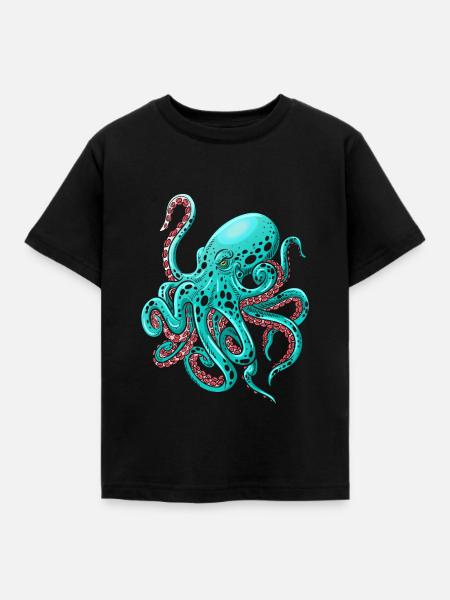 Krake Seeungeheuer - Kinder T-Shirt - Schwarz
