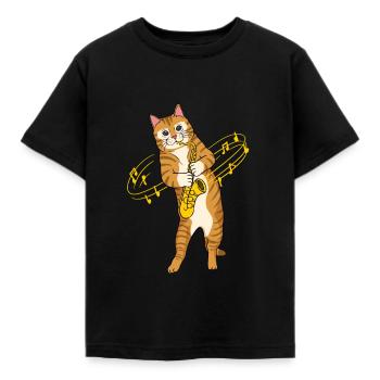 Chat avec joueur de saxophone saxophone - T-shirt Enfant - noir - Devant - AI Model Kid Female (0cm)