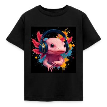 Happy Axolotl dans Music Fever & Colorful Splash - T-shirt Enfant - noir - Devant - AI Model Kid Female (0cm)