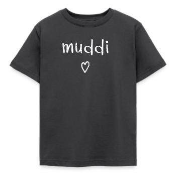 Muddi Mama | Mutter - Kinder T-Shirt - Dunkelgrau - Vorne - AI Model Kid Female (0cm)