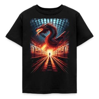 Fire dragon in the subway - Kids' T-Shirt - black - Front - AI Model Kid Female (0cm)