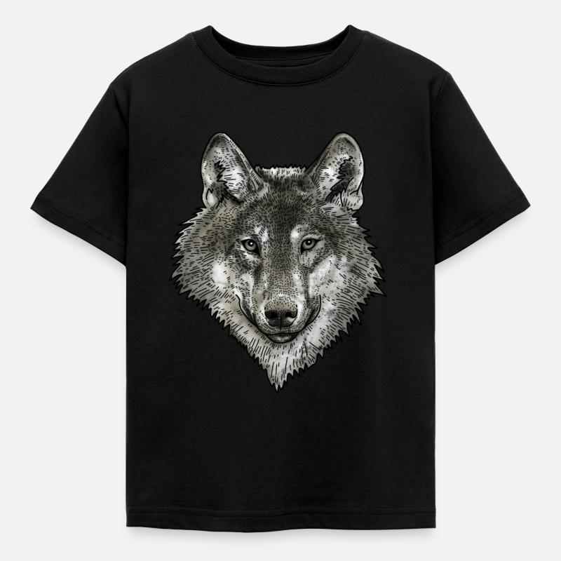 Wolf - Kinder T-Shirt - Schwarz