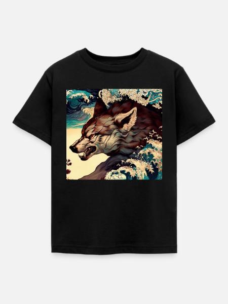 Loup Japonais - T-shirt Enfant - noir