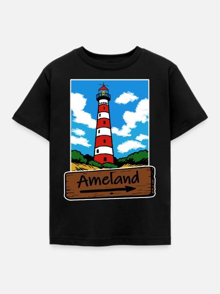 Ameland Leuchtturm Urlaub - Kinder T-Shirt - Schwarz