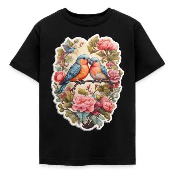 Deux tourtereaux assis sur un as en forme de cœur - T-shirt Enfant - noir - Devant - AI Model Kid Female (0cm)