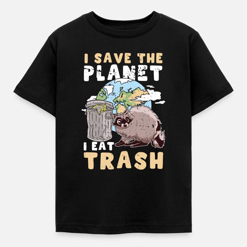 Raccoon Save Planet Eat Trash Geschenk - Børne-T-shirt - sort