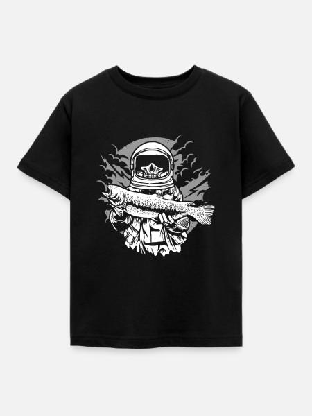 Astronaut Fishing - Kinder T-Shirt - Schwarz