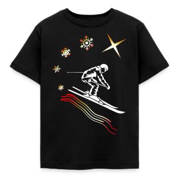Motif Skiing Winter Holiday Gift - Kids' T-Shirt - black - Front - AI Model Kid Female (0cm)