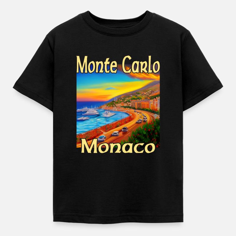 Zachód słońca w Monte Carlo w Monako - Koszulka dziecięca - czarny