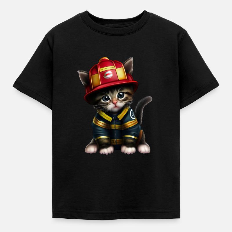 Chat pompier - T-shirt Enfant - noir