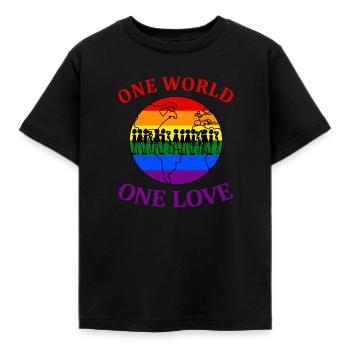 one world one love - Kids' T-Shirt - black - Front - AI Model Kid Female (0cm)