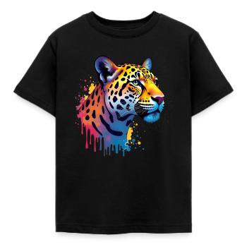 Leopard Bunte Kunst Kunstwerk Tier Motiv Leoparden - Kinder T-Shirt - Schwarz - Vorne - AI Model Kid Female (0cm)