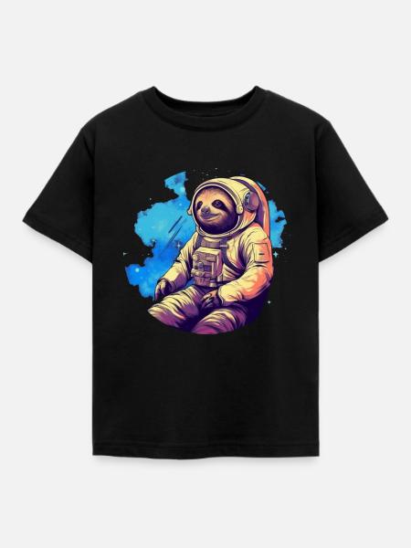 Faultier im All - Kinder T-Shirt - Schwarz