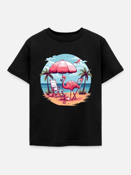 Flamingo am Strand - Kinder T-Shirt - Schwarz