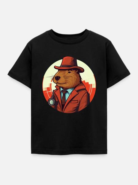 Reporter-Capybara Meerschweinchen - Kinder T-Shirt - Schwarz