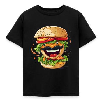 Funny Burger avec moustache moustache - T-shirt Enfant - noir - Devant - AI Model Kid Female (0cm)