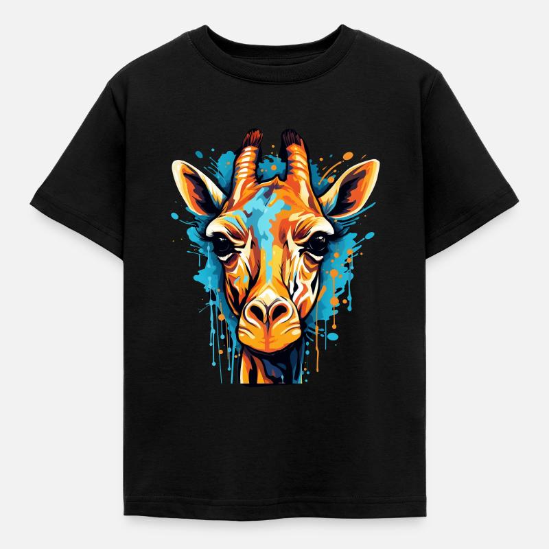 Belle girafe avec des éclaboussures de couleur Animaux Conservation de la nature - T-shirt Enfant - noir