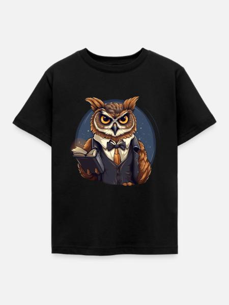 Lehrer Eule mit Buch - Kinder T-Shirt - Schwarz