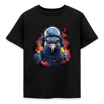 Taube pilot mit Headset - Kinder T-Shirt - Schwarz - Vorne - AI Model Kid Female (0cm)