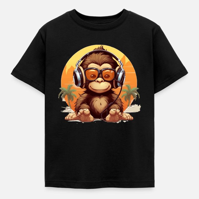Drôle de conception de bébé singe avec des écouteurs - T-shirt Enfant - noir