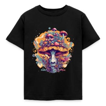 Head of Magic Mushrooms Psytrance Cottagecore - Kids' T-Shirt - black - Front - AI Model Kid Female (0cm)