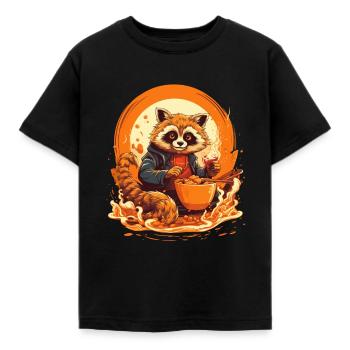 Raccoon with Asian food chopsticks - Kids' T-Shirt - black - Front - AI Model Kid Female (0cm)