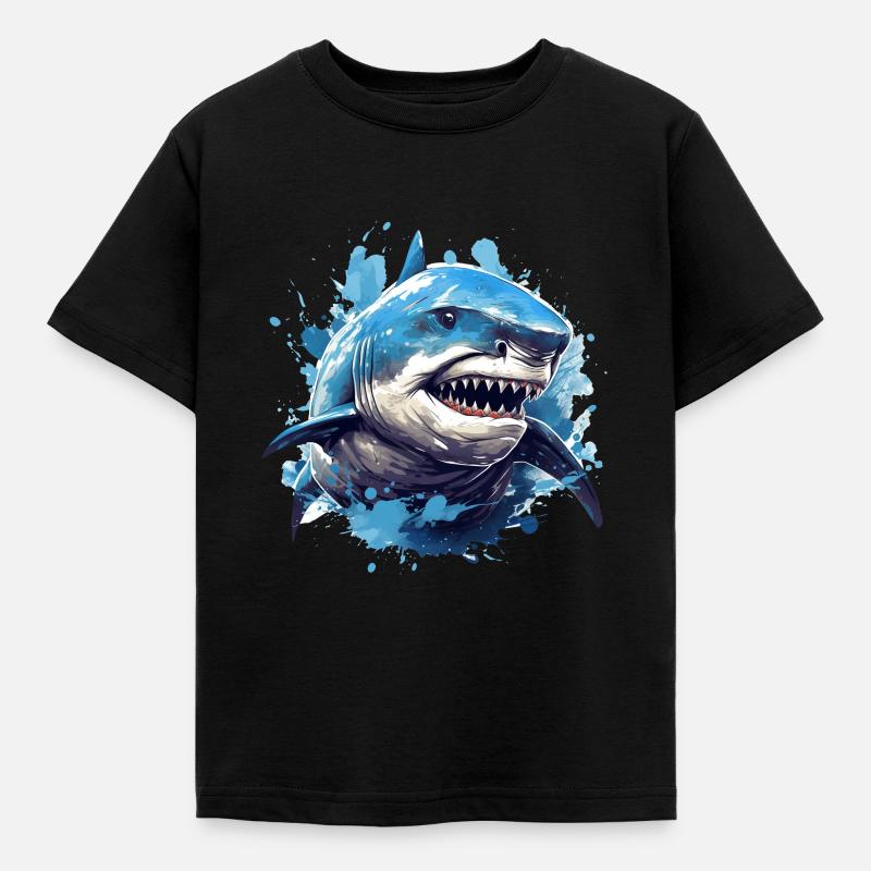 Shark with sharp teeth diver diving equipment - Kids' T-Shirt - black