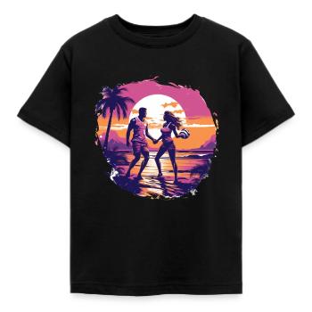 Romance de beach-volley : couple jouant au volley-ball - T-shirt Enfant - noir - Devant - AI Model Kid Female (0cm)