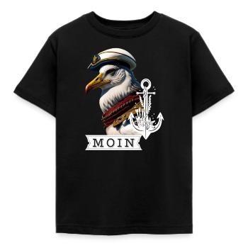 Coole Möwe, Kapitän Küste See Meer , Spruch Moin - Kinder T-Shirt - Schwarz - Vorne - AI Model Kid Female (0cm)