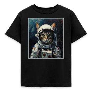 Chat, Voyage Dans L’espace, Fusée, Astronaute, Espace - T-shirt Enfant - noir - Devant - AI Model Kid Female (0cm)