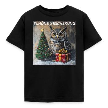 Eule Xmas, Weihnachten Schöne Bescherung, Vogel - Kinder T-Shirt - Schwarz - Vorne - AI Model Kid Female (0cm)