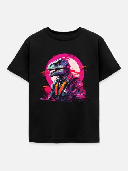 Futuristischer T-Rex - Kinder T-Shirt - Schwarz