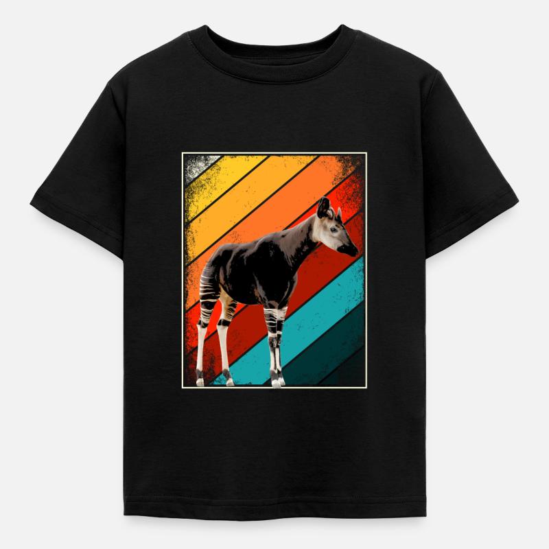 Okapi Retro Geschenk - Kinder T-Shirt - Schwarz
