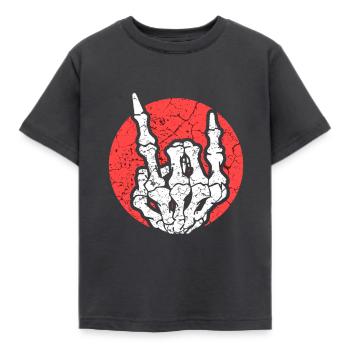 Skelett Handzeichen Rockmusik - Kinder T-Shirt - Dunkelgrau - Vorne - AI Model Kid Female (0cm)