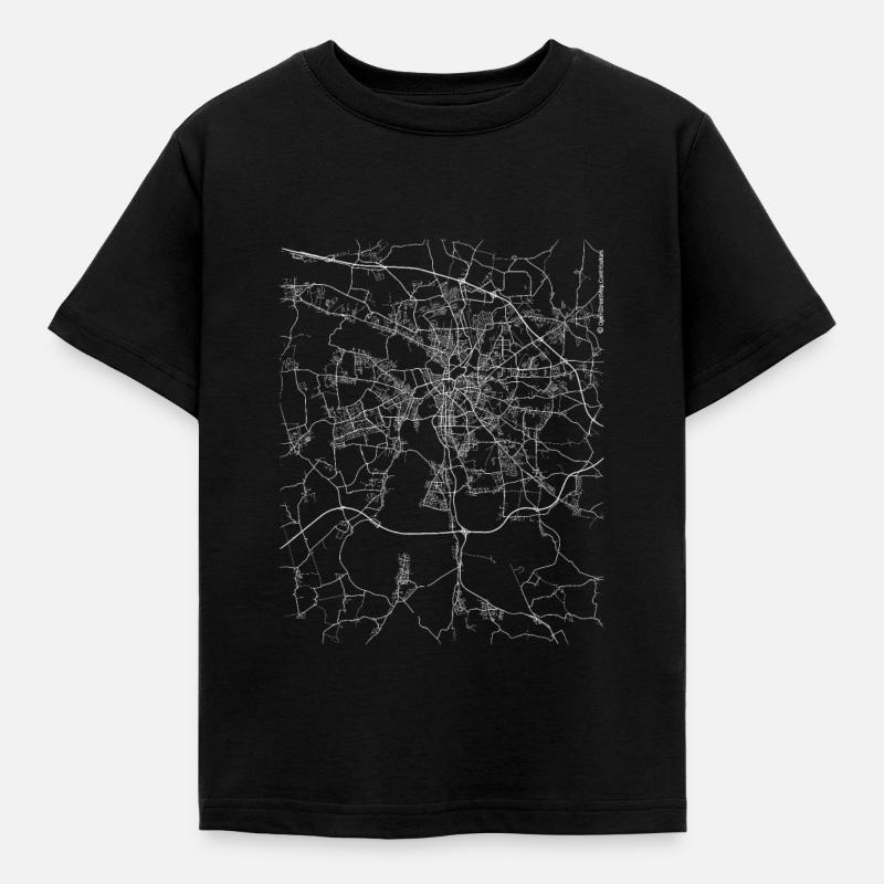 Minimaler Leipziger Stadtplan und Straßen - Kinder T-Shirt - Schwarz