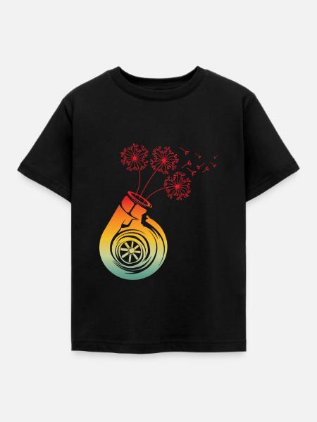 Boosteblume Turbolader Löwenzahn Pusteblume - Kinder T-Shirt - Schwarz