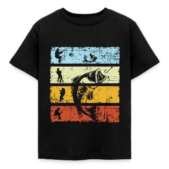 Vintage Angler Retro Angeln Fischer Angel Geschenk - Kinder T-Shirt - Schwarz - Vorne - AI Model Kid Female (0cm)