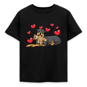 Chien Rottweiler avec jouet en peluche et de nombreux cœurs - T-shirt Enfant - noir - Devant - AI Model Kid Female (0cm)