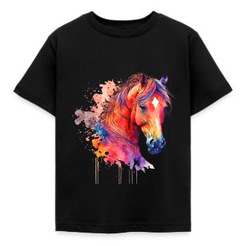 Idée passion chevaux cavalière aquarelle splash - T-shirt Enfant - noir - Devant - AI Model Kid Female (0cm)