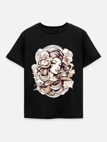 Flower Woman Drawing - Kinder T-Shirt - Schwarz