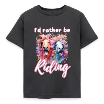 I'd rather be riding horseriding girl splash art - Kids' T-Shirt - dark grey - Front - AI Model Kid Female (0cm)