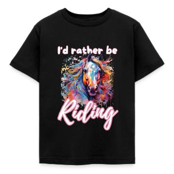 I'd rather be riding horseriding girl splash art - Kids' T-Shirt - black - Front - AI Model Kid Female (0cm)