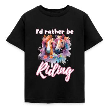 I'd rather be riding horseriding girl splash art - Kids' T-Shirt - black - Front - AI Model Kid Female (0cm)