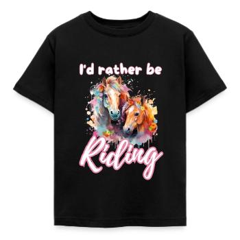 I'd rather be riding horseriding girl splash art - Kids' T-Shirt - black - Front - AI Model Kid Female (0cm)