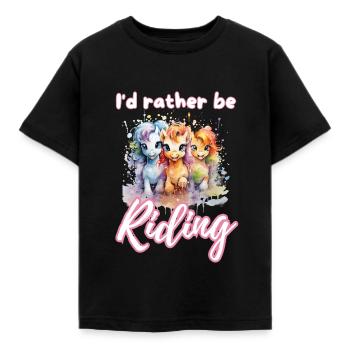 I'd rather be riding horseriding girl splash art - Kids' T-Shirt - black - Front - AI Model Kid Female (0cm)