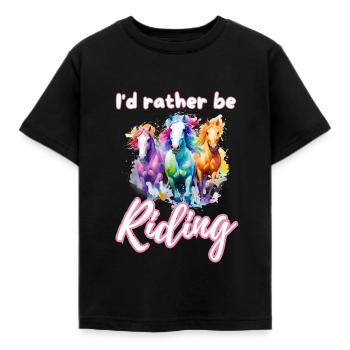 I'd rather be riding horseriding girl splash art - Kids' T-Shirt - black - Front - AI Model Kid Female (0cm)