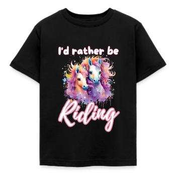 I'd rather be riding horseriding girl splash art - Kids' T-Shirt - black - Front - AI Model Kid Female (0cm)